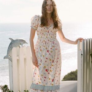 Christy Dawn MP Matilde lantana blooms Floral Maxi Dress blue gingham ruffle